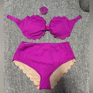 Vanilla Beach Fuchsia Scalloped Bikini D/DD + XL bottom